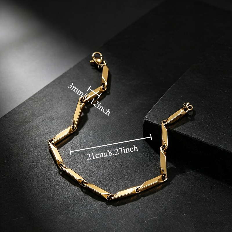Women's Gold-Plated Bamboo Joint Square Link Bracelet